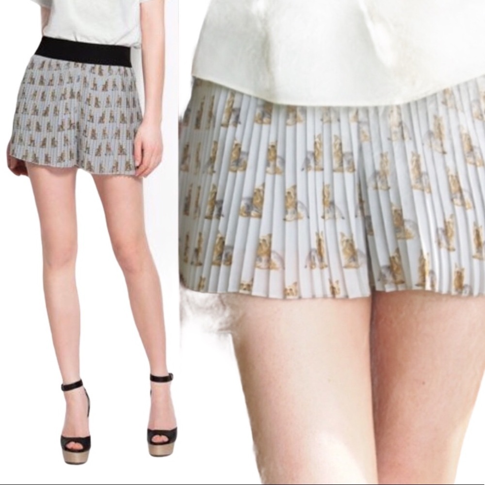 ZARA BASIC Puppy Dog Print Chiffon Pleated Shorts Small